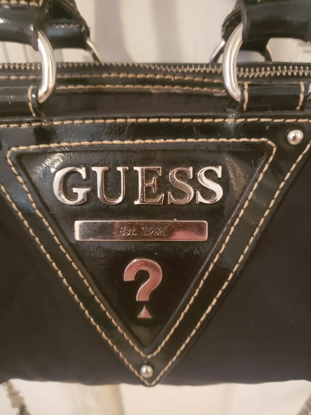 Archival Y2K GUESS Black Logo Crossbody Satchel with Silver Chain